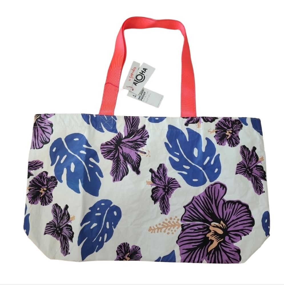 Aloha Collection Samudra Pape'ete Hibiscus Floral Holo Holo Tote Bag Reversible